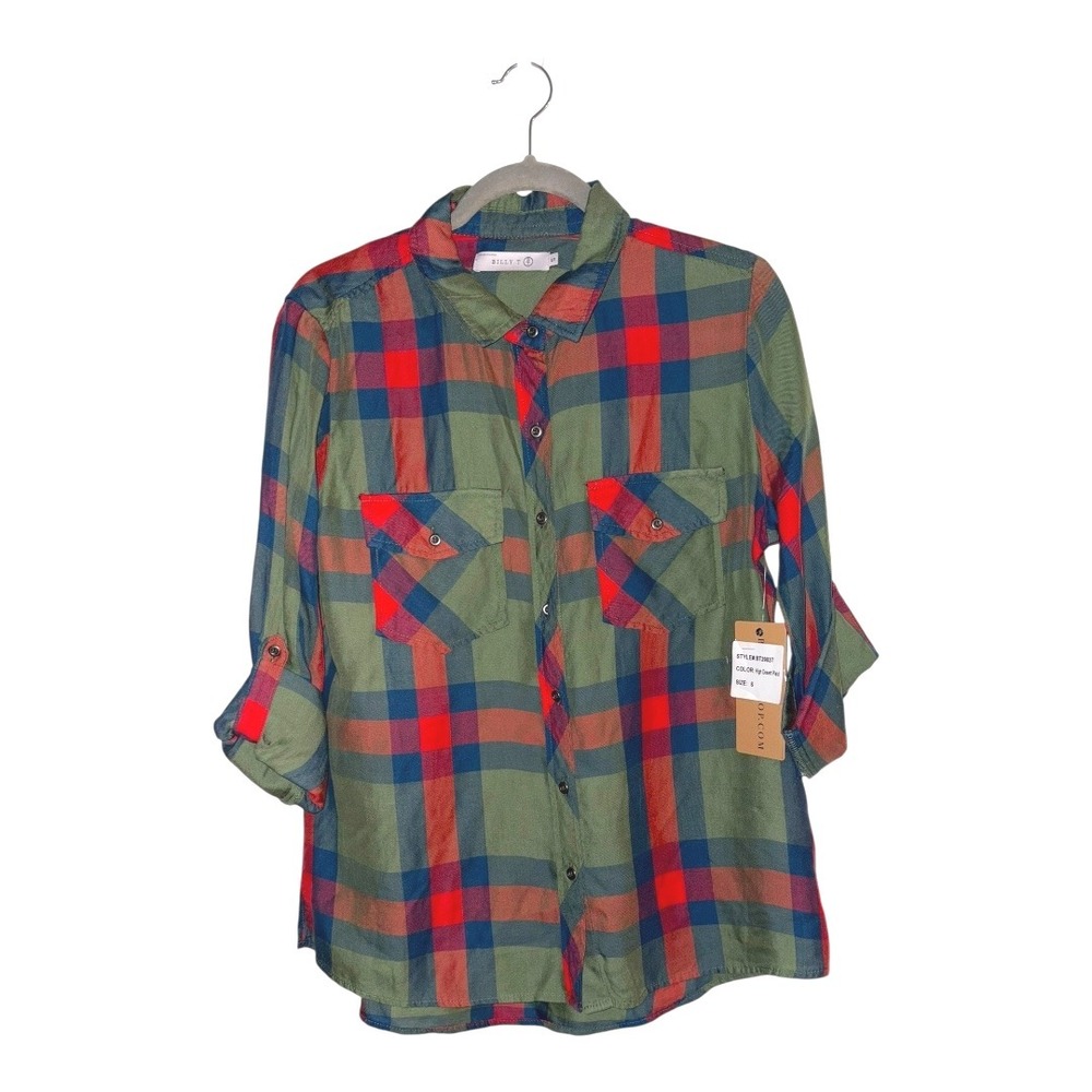 Billy T High Desert Plaid‎ 100% Tencel Button Front Long Sleeve Shirt sz S NWT